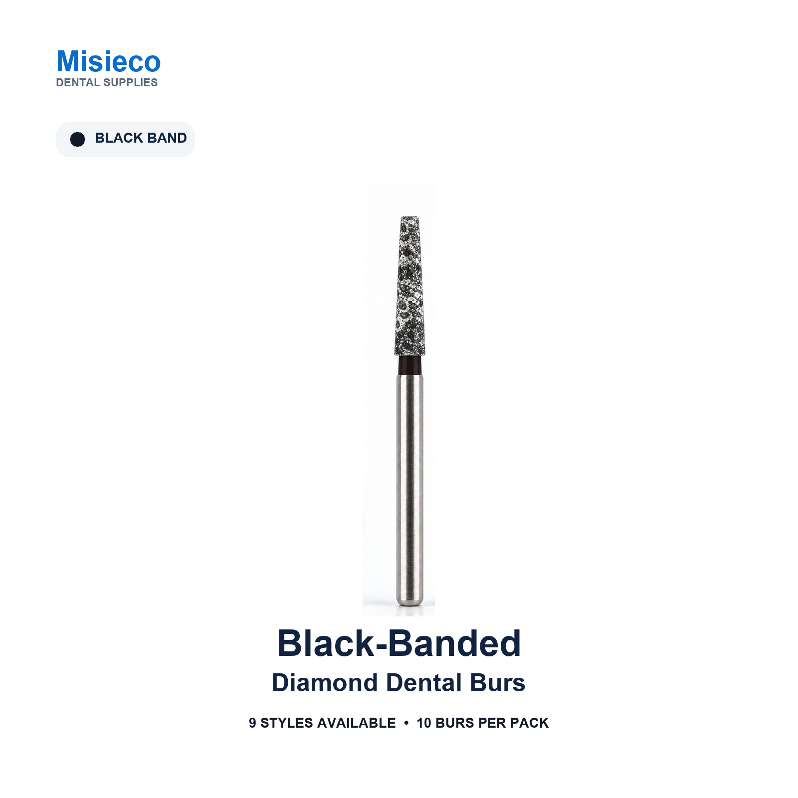 Black-Banded Diamond Dental Burs — 10 Pack