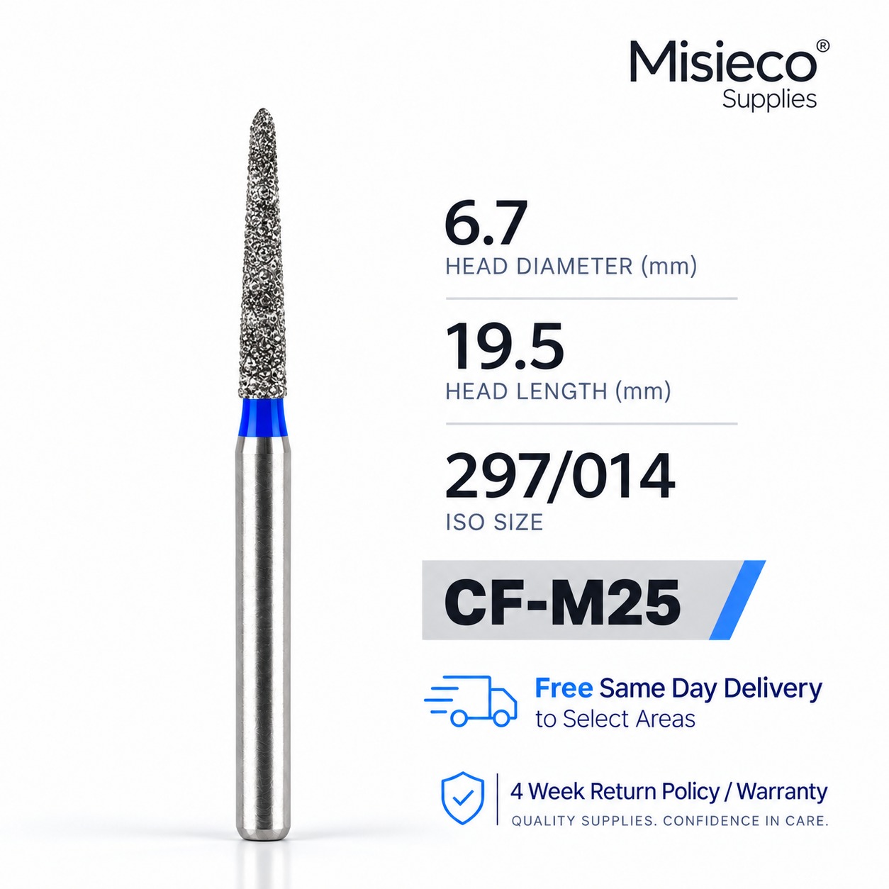 Blue-banded diamond dental bur, code CF-M25