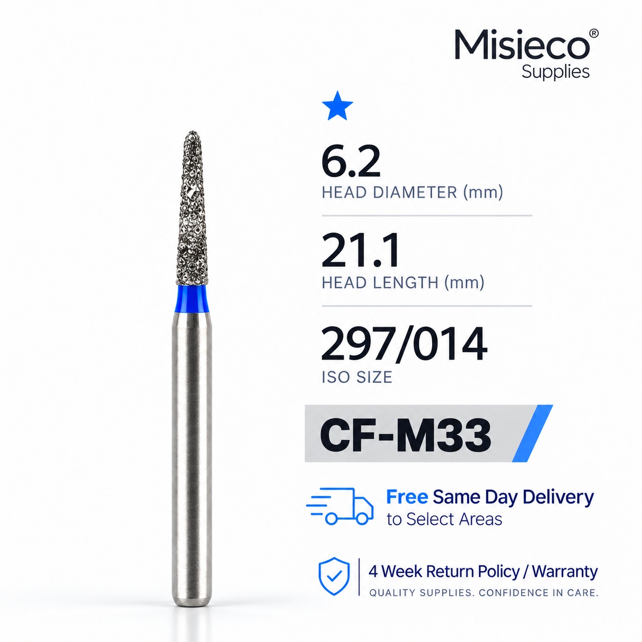 Blue-banded diamond dental bur, code CF-M33