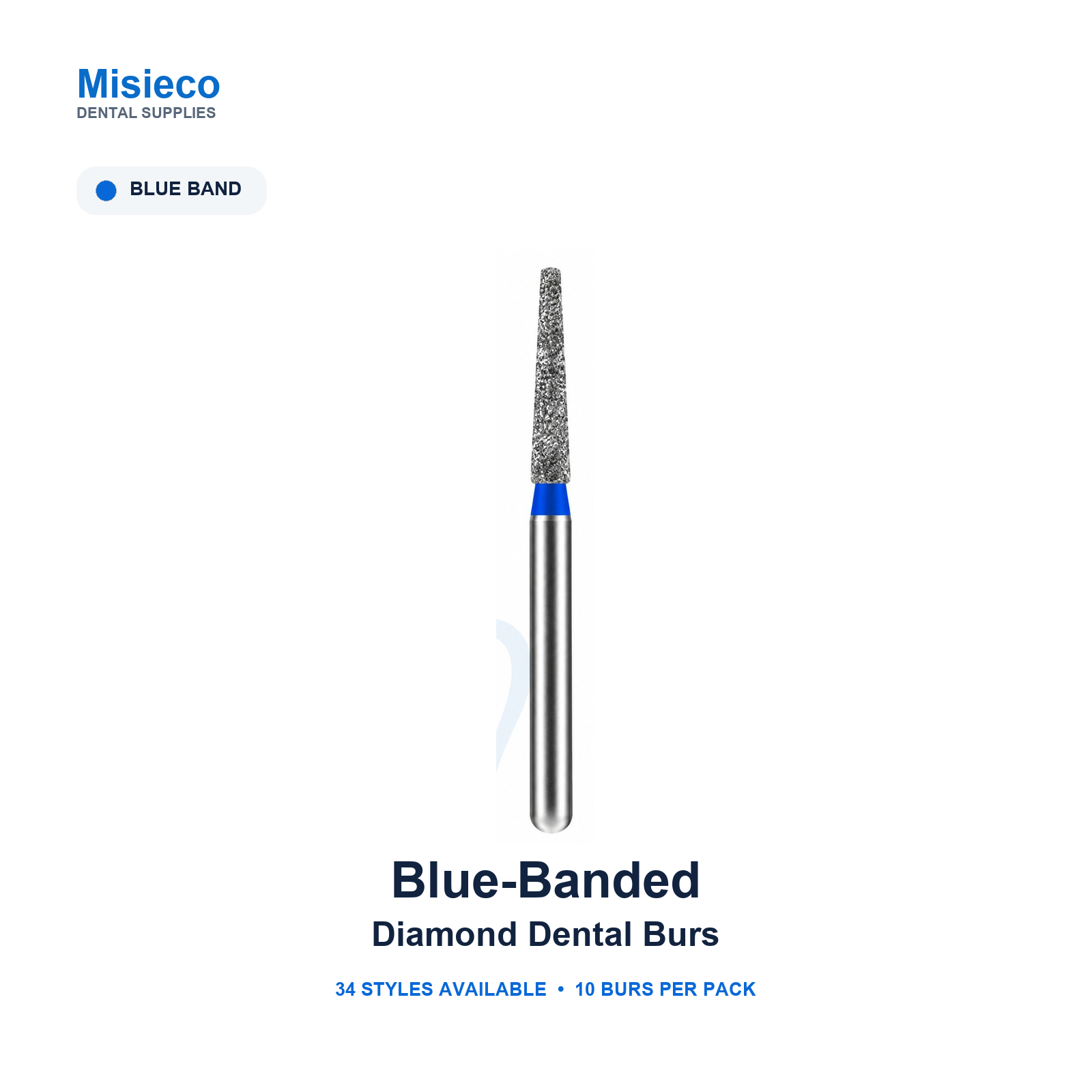 Blue-Banded Diamond Dental Burs — 10 Pack