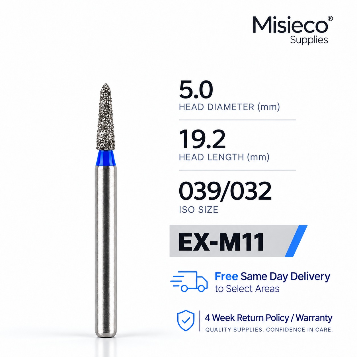 Blue-banded diamond dental bur, code EX-M11