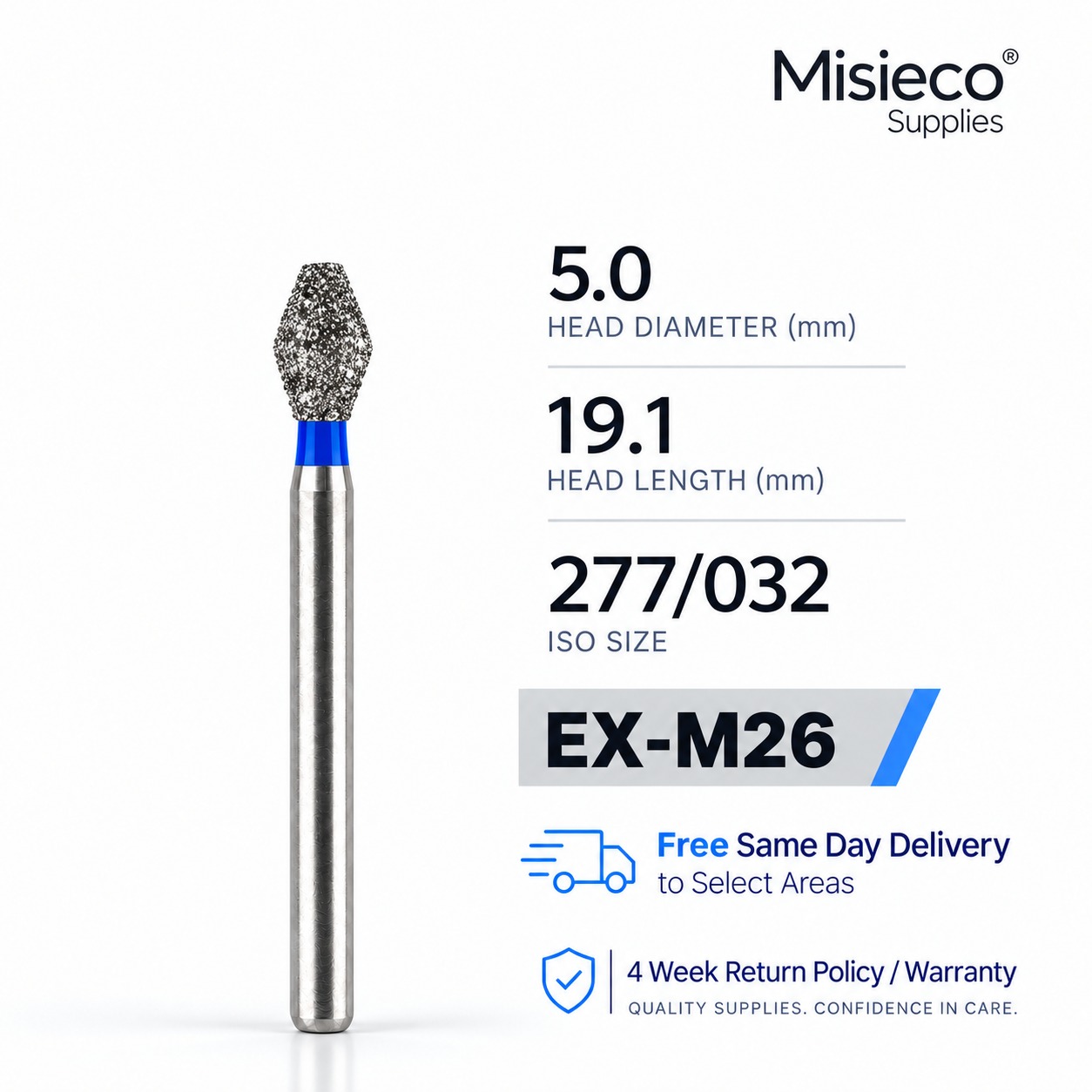 Blue-banded diamond dental bur, code EX-M26