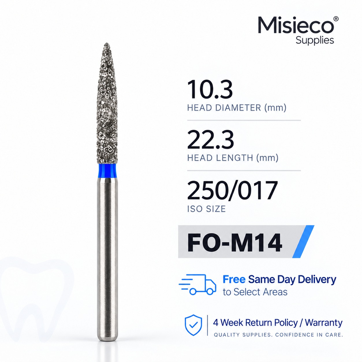 Blue-banded diamond dental bur, code FO-M14