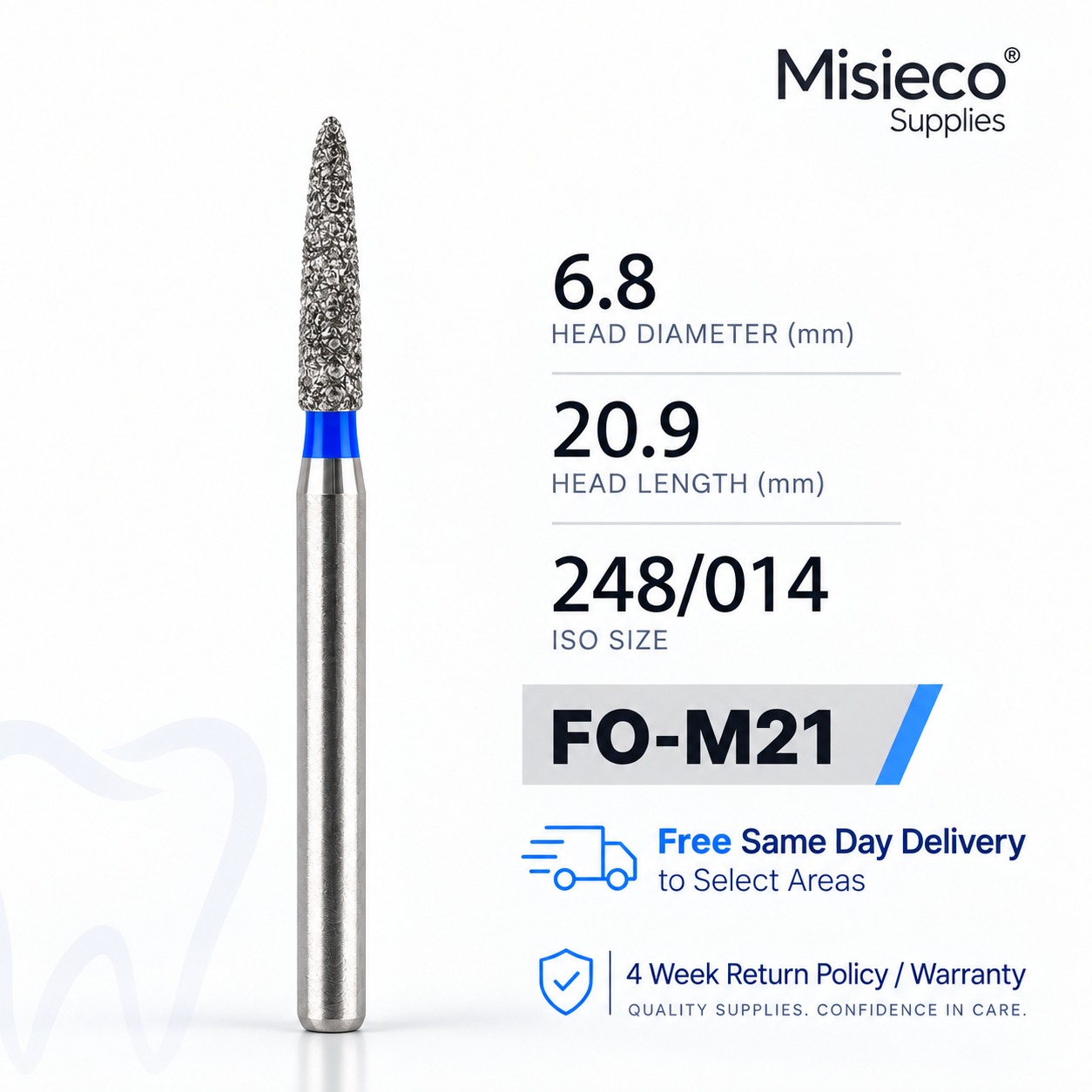Blue-banded diamond dental bur, code FO-M21