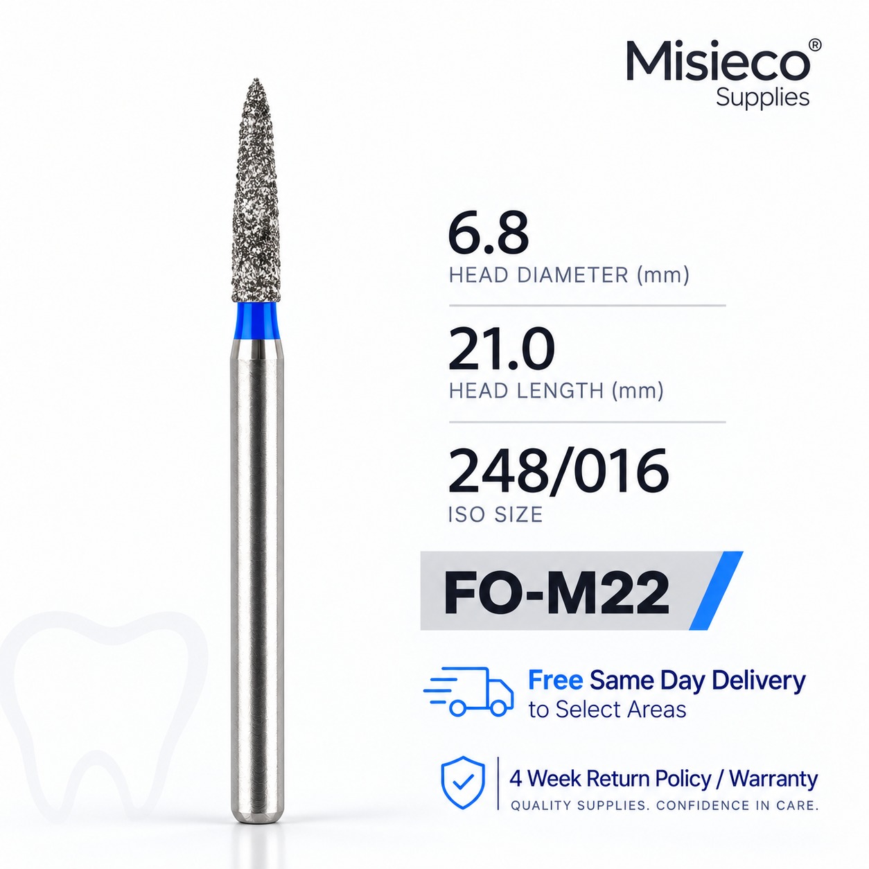 Blue-banded diamond dental bur, code FO-M22