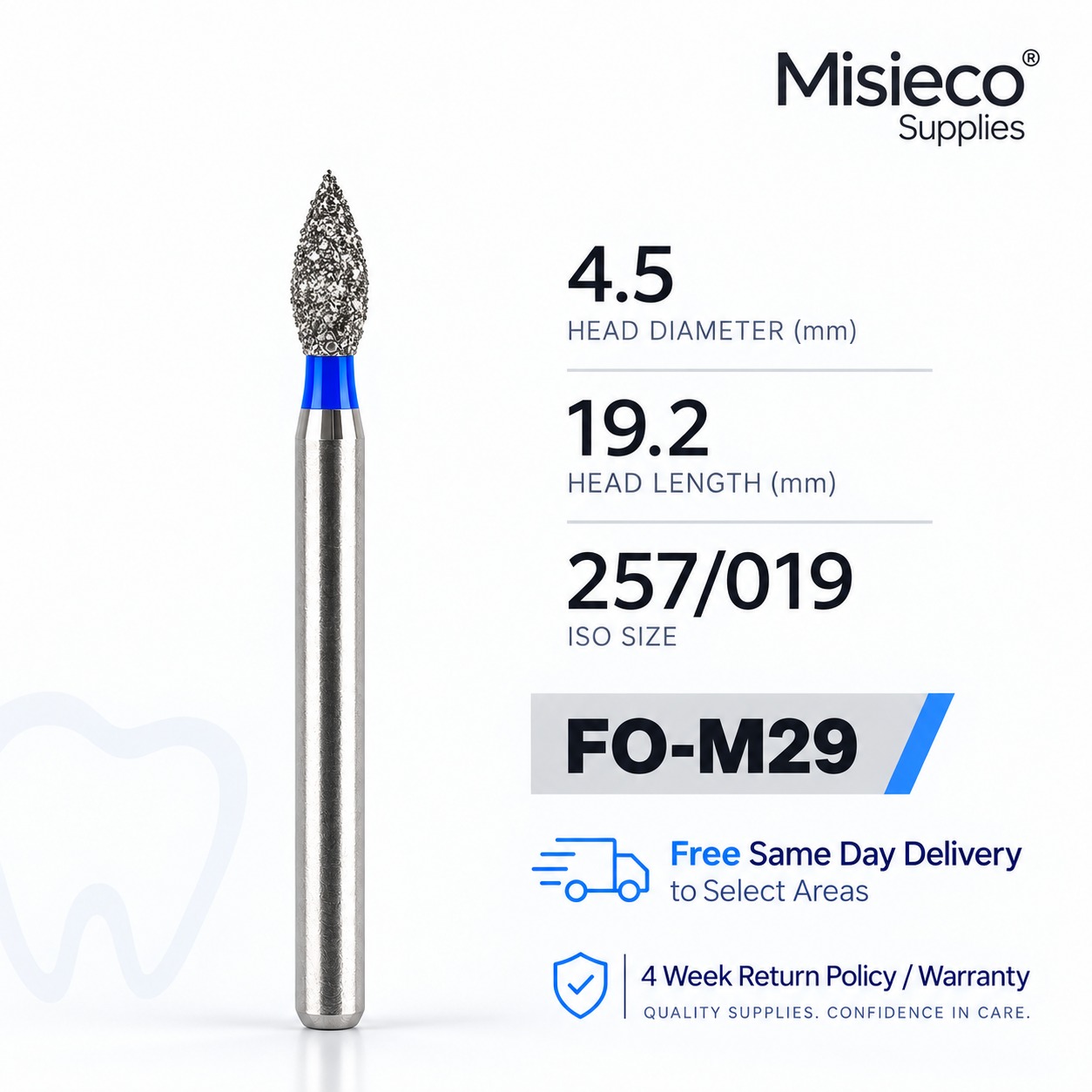 Blue-banded diamond dental bur, code FO-M29