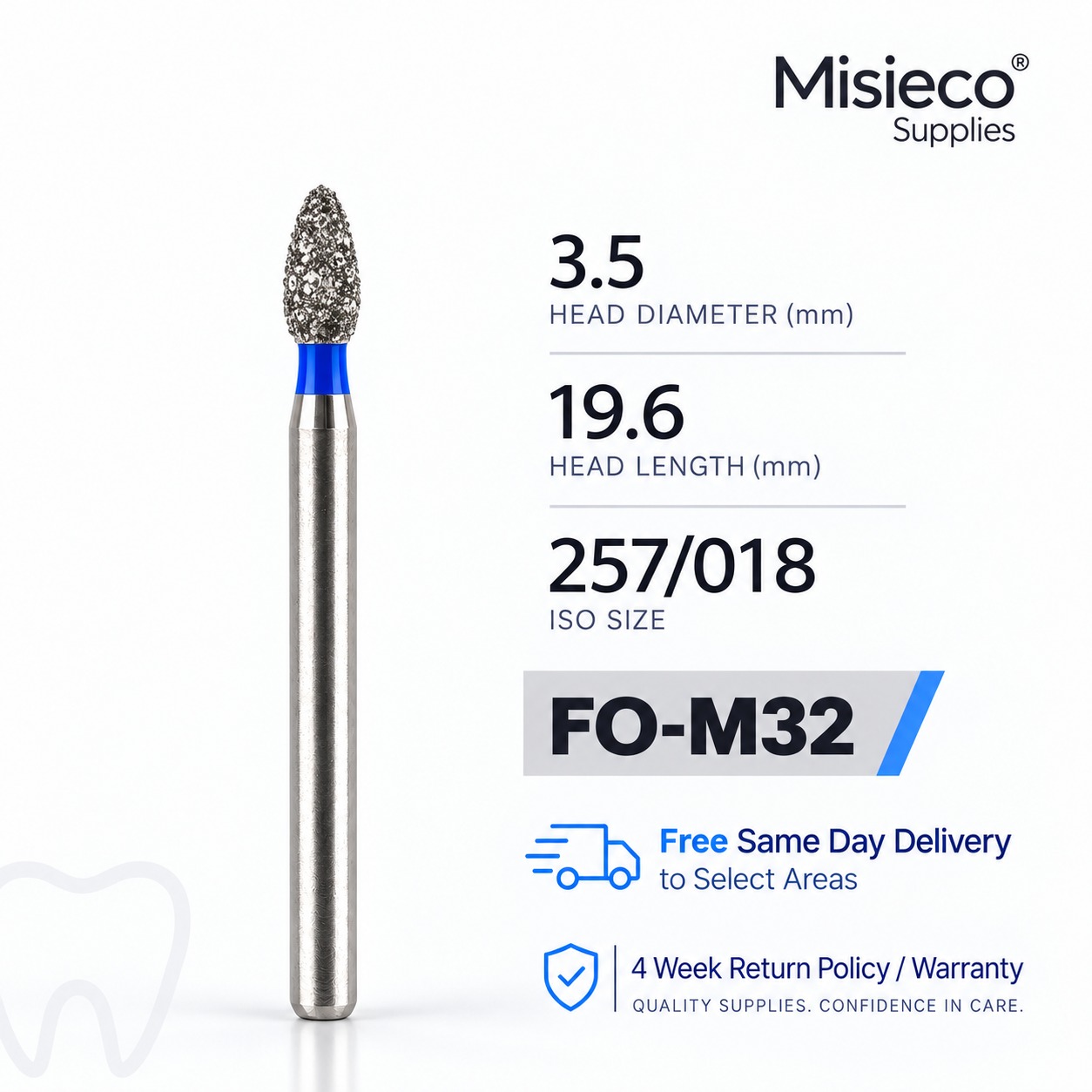Blue-banded diamond dental bur, code FO-M32
