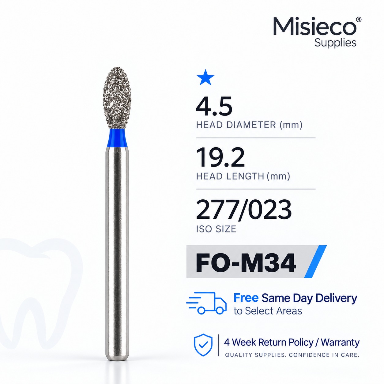Blue-banded diamond dental bur, code FO-M34