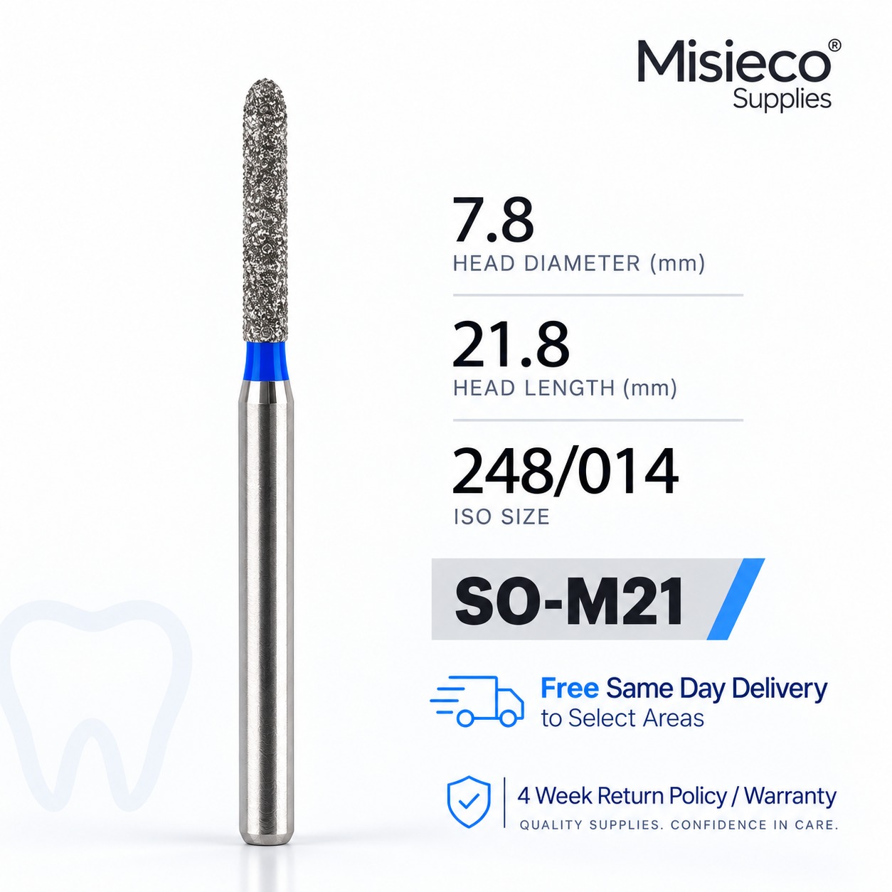Blue-banded diamond dental bur, code SO-M21