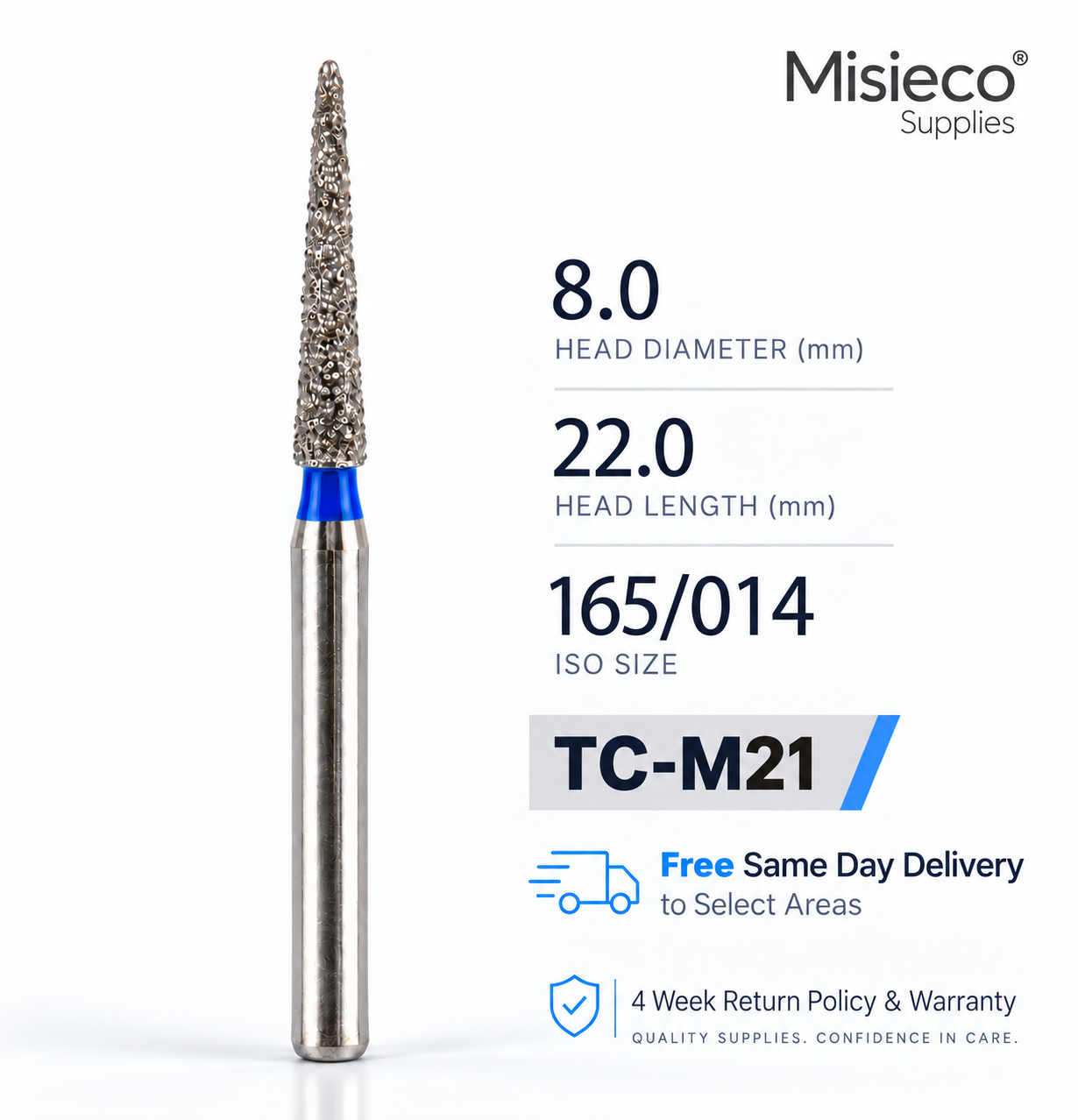 Blue-banded diamond dental bur, code TC-M21