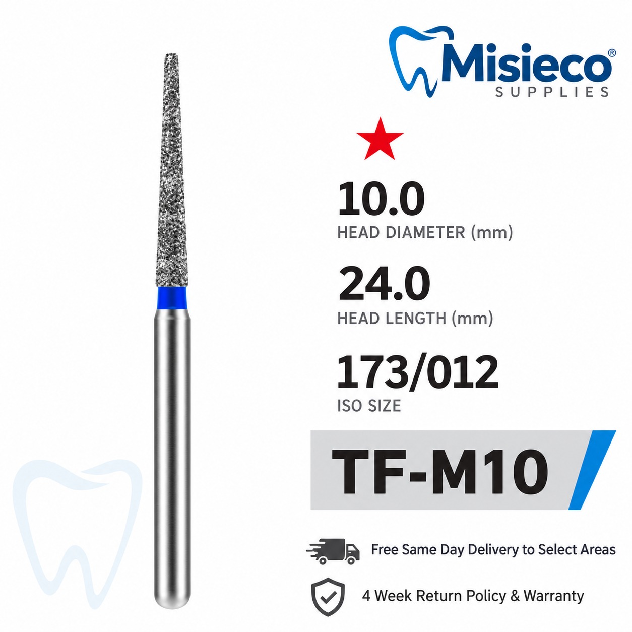 Blue-banded diamond dental bur, code TF-M10