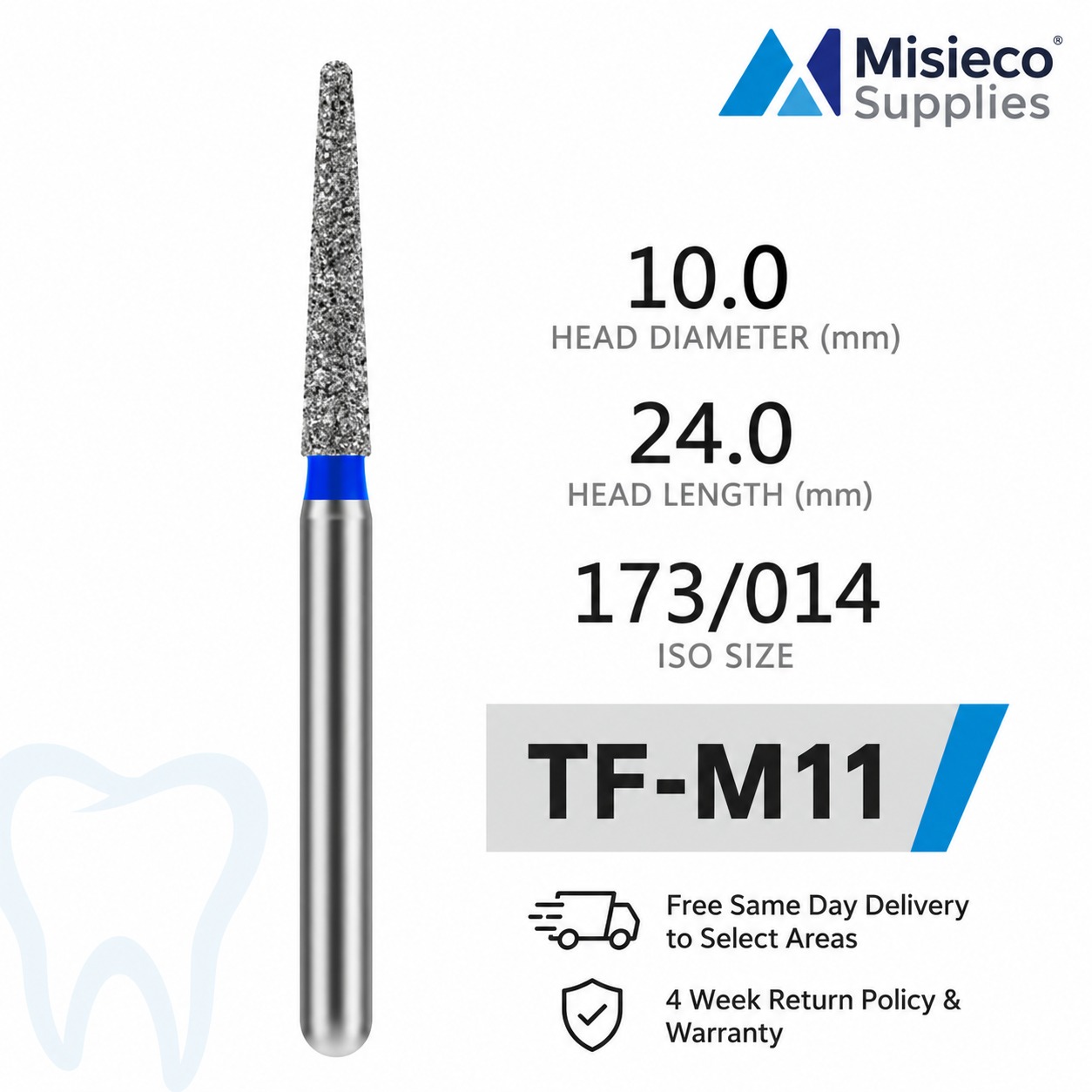 Blue-banded diamond dental bur, code TF-M11