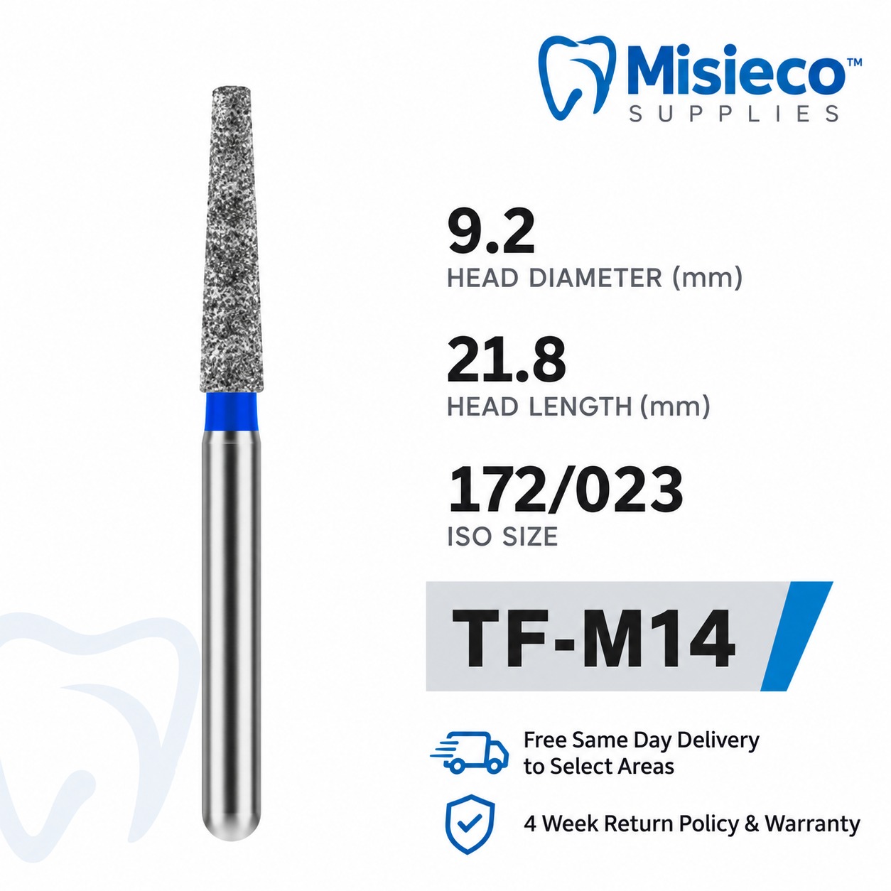 Blue-banded diamond dental bur, code TF-M14