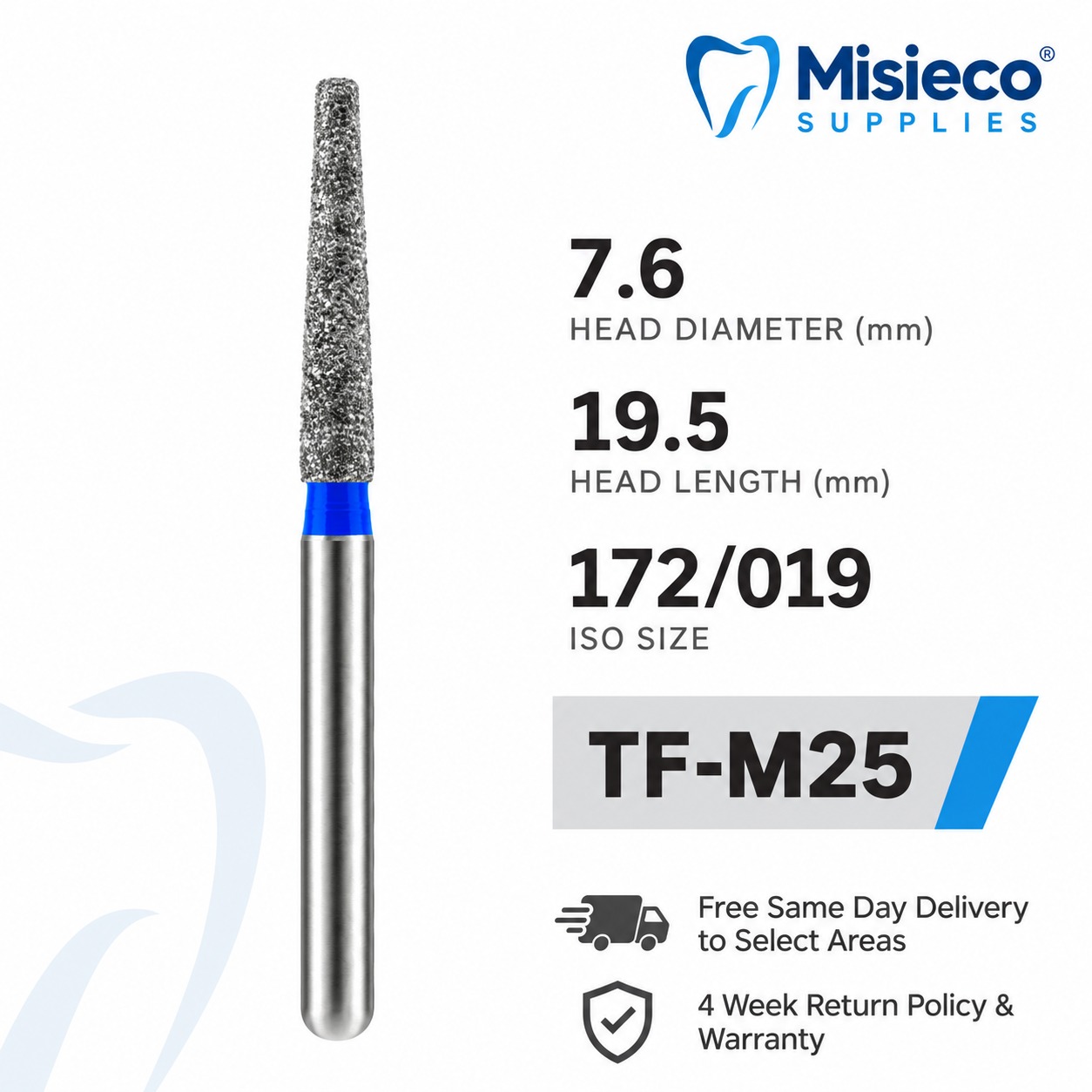 Blue-banded diamond dental bur, code TF-M25
