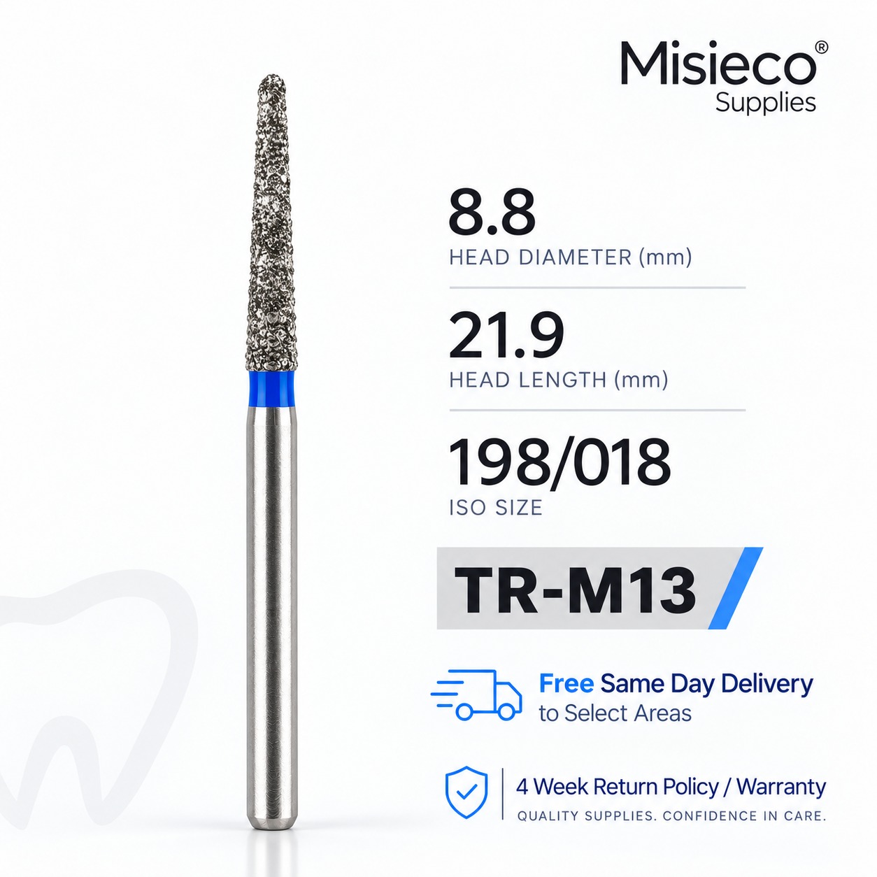 Blue-banded diamond dental bur, code TR-M13