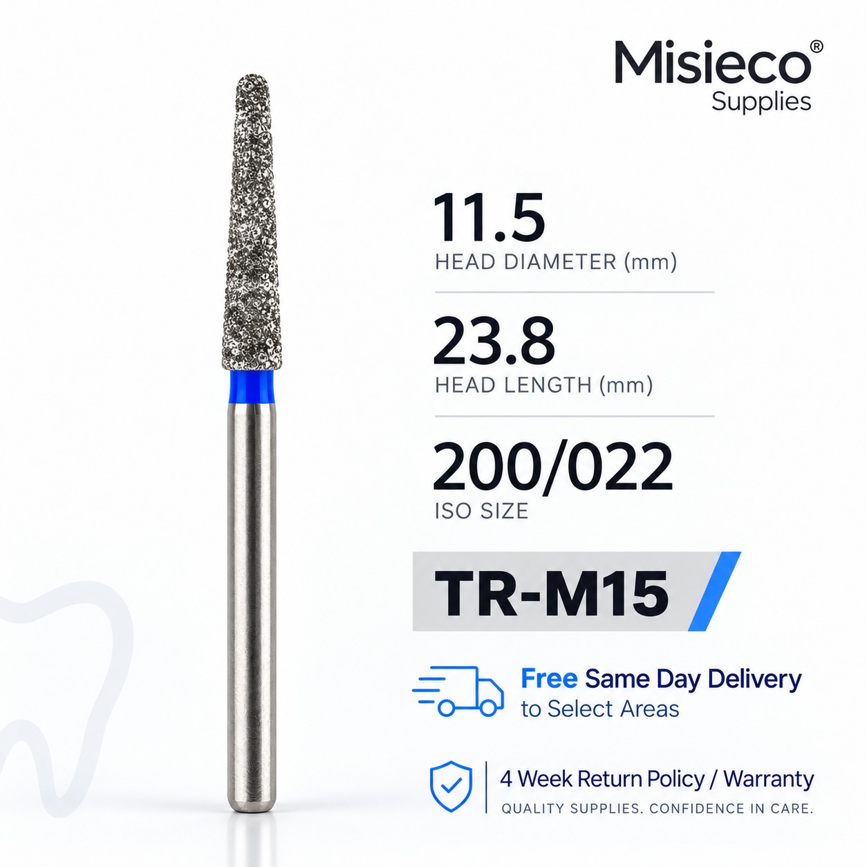 Blue-banded diamond dental bur, code TR-M15