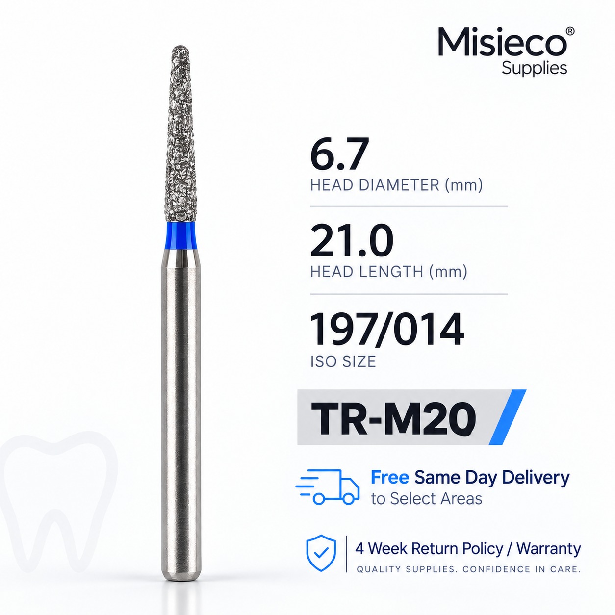 Blue-banded diamond dental bur, code TR-M20