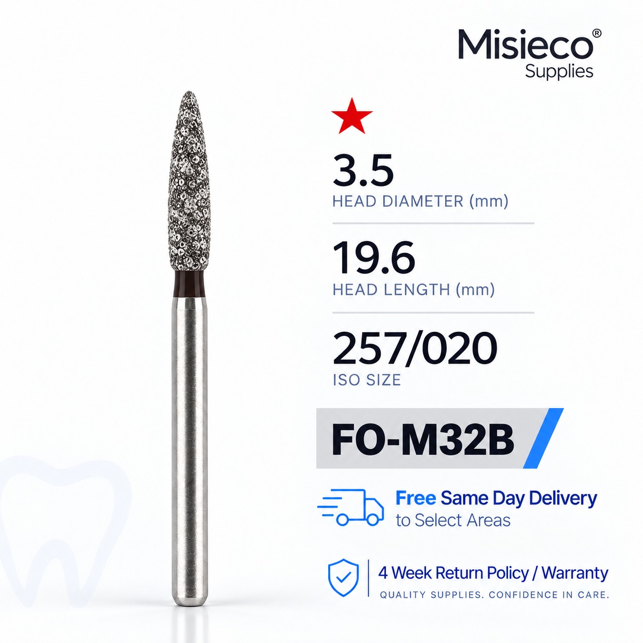 Black-banded diamond dental bur, code FO-M32B
