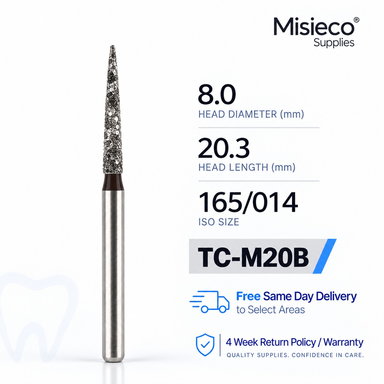 Black-banded diamond dental bur, code TC-M20B