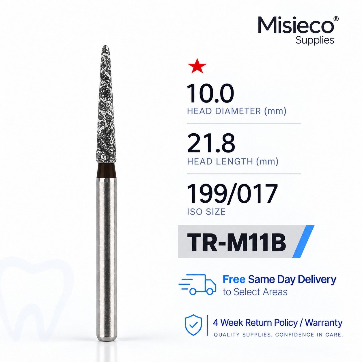 Black-banded diamond dental bur, code TR-M11B