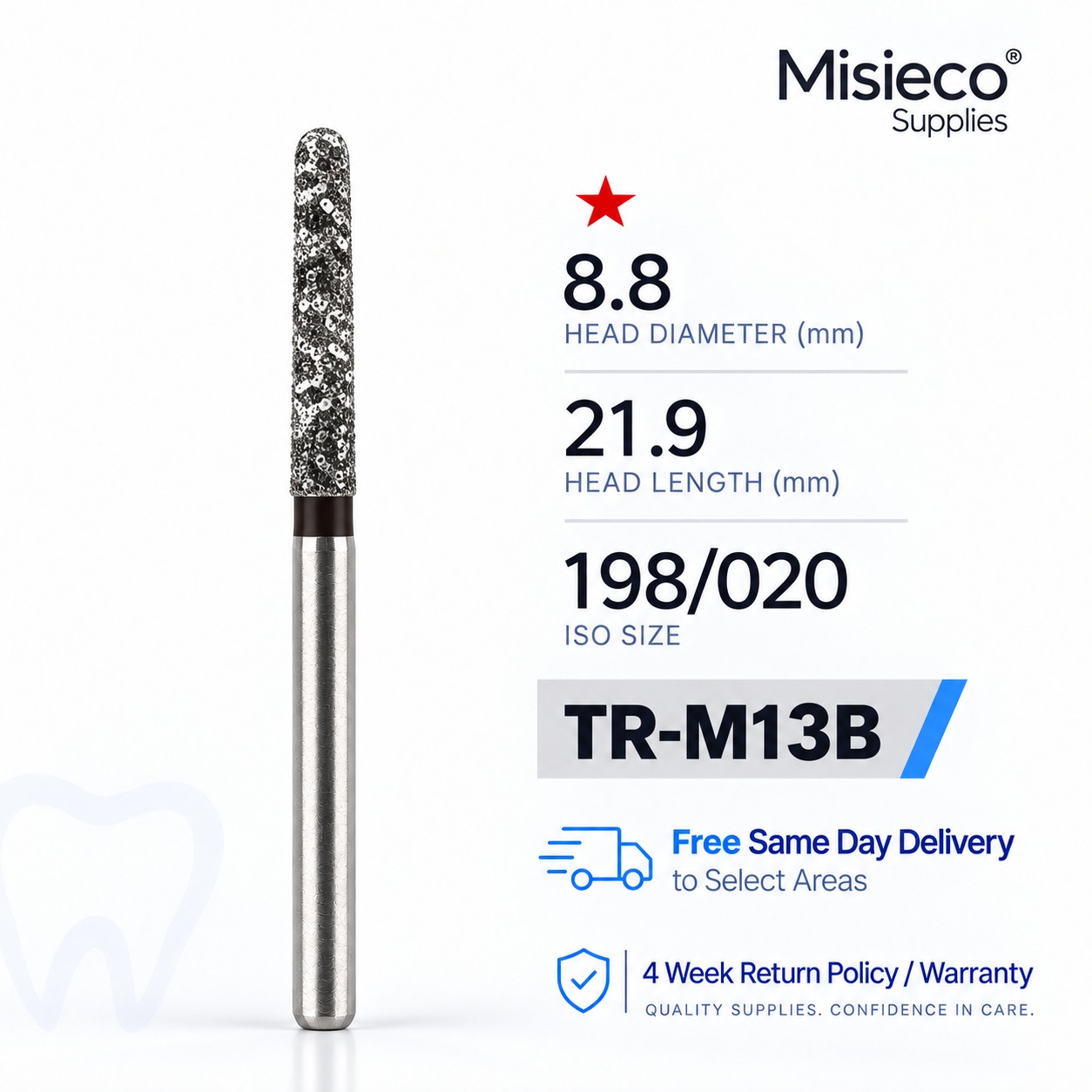 Black-banded diamond dental bur, code TR-M13B