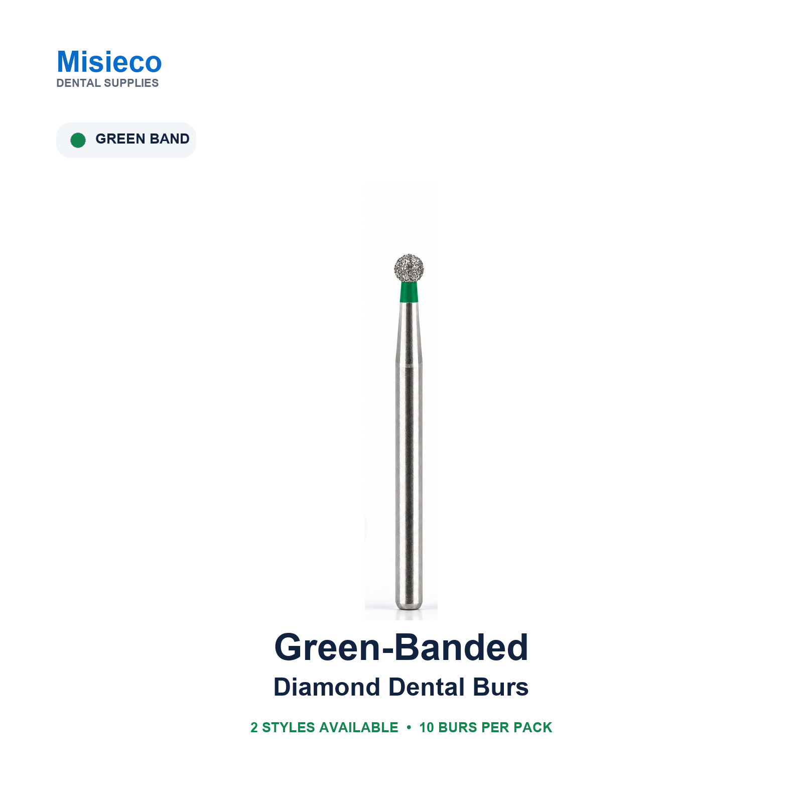 Green-Banded Diamond Dental Burs — 10 Pack