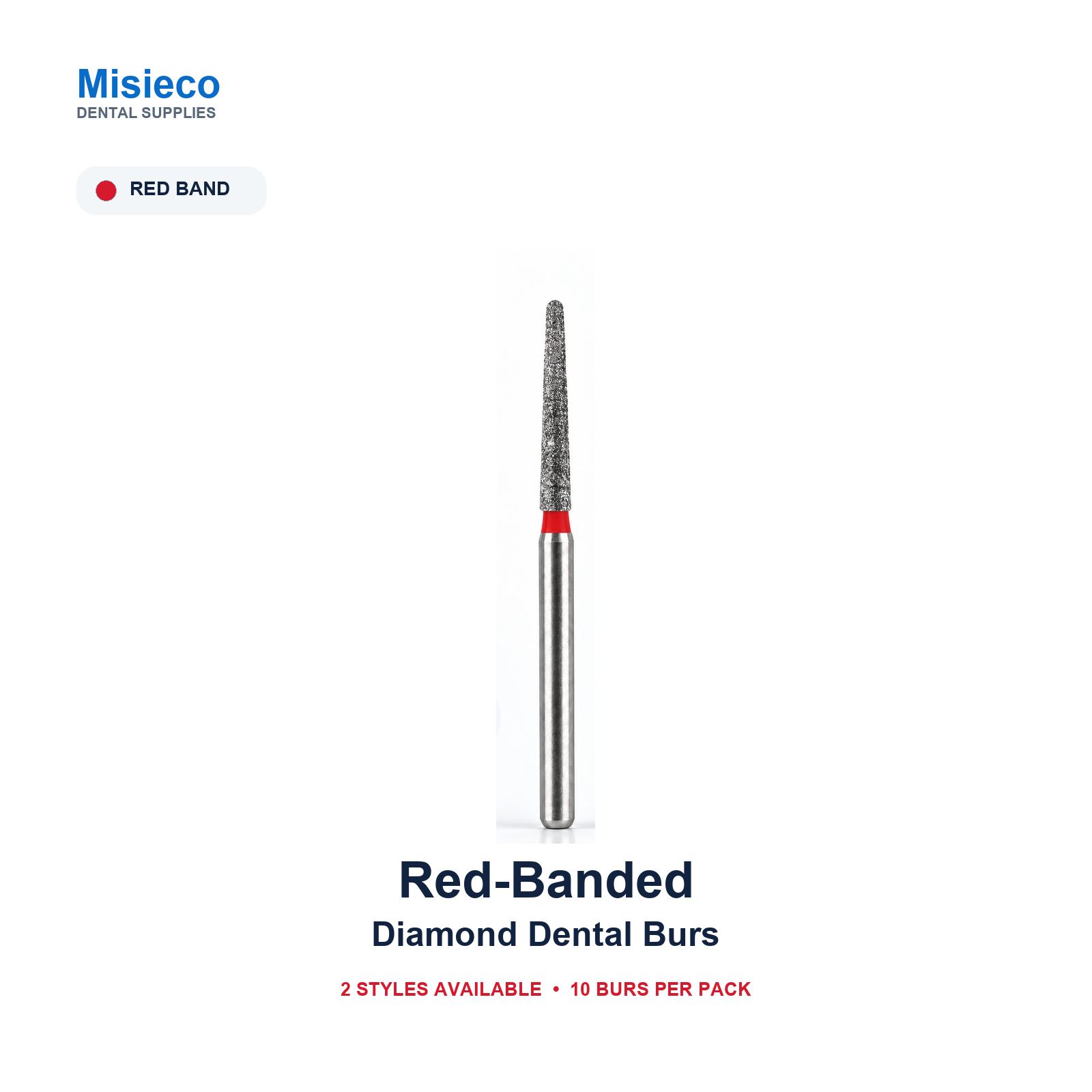 Red-Banded Diamond Dental Burs — 10 Pack