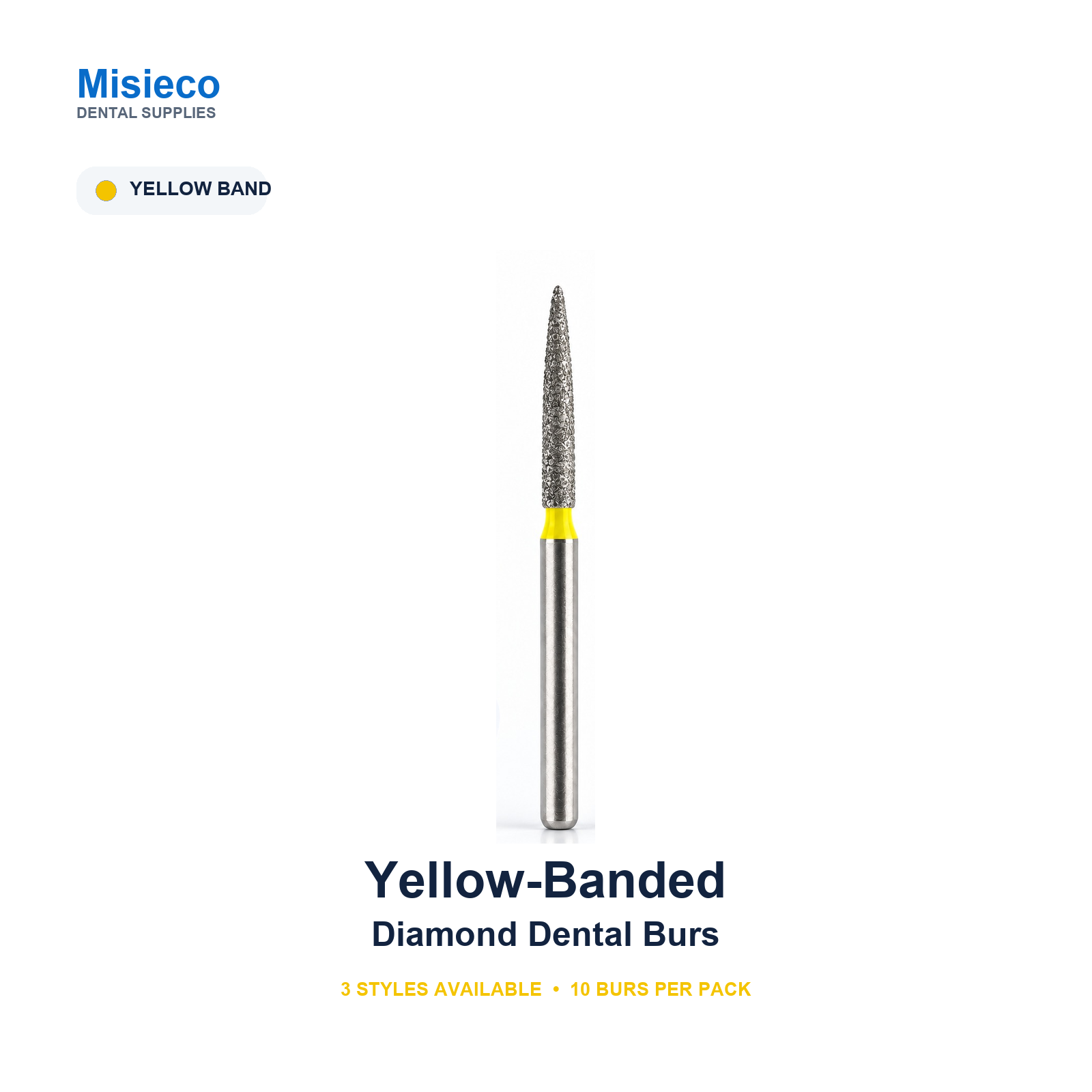 Yellow-Banded Diamond Dental Burs — 10 Pack