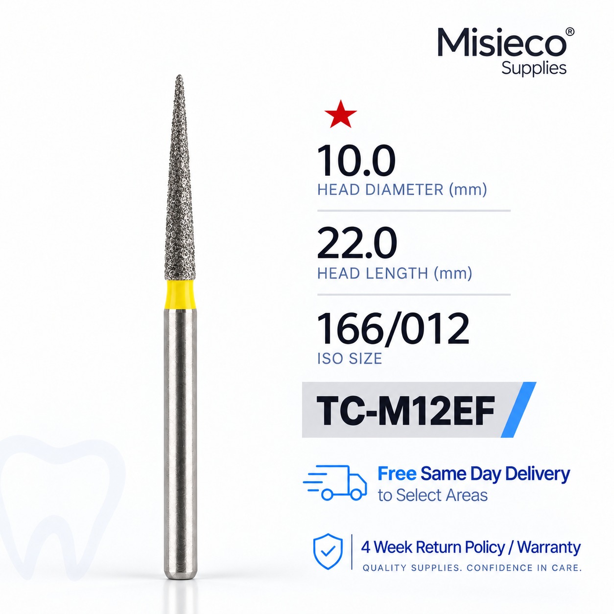 Yellow-banded diamond dental bur, code TC-M12EF